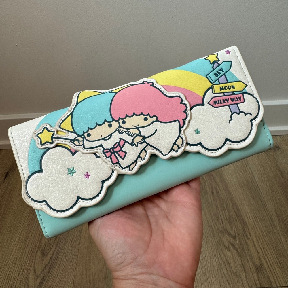 Loungefly x Little Twin Stars Kiki Lala Kawaii Rainbow Pastel Clouds Wallet NWOT
